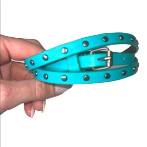 APT 9 Vegan Leather Thin Turquoise Belt w Studs